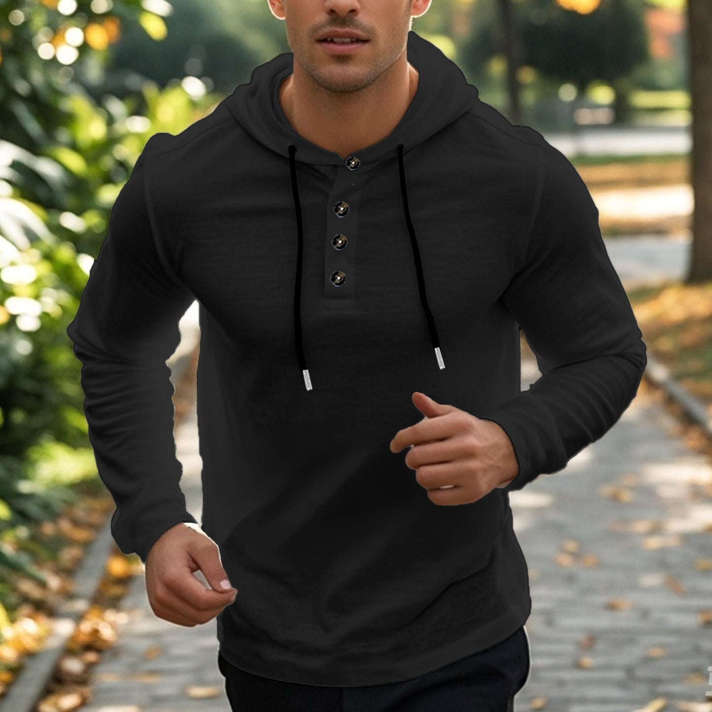 Men's hooded sweater with two-button closure and sporty cut Skorter