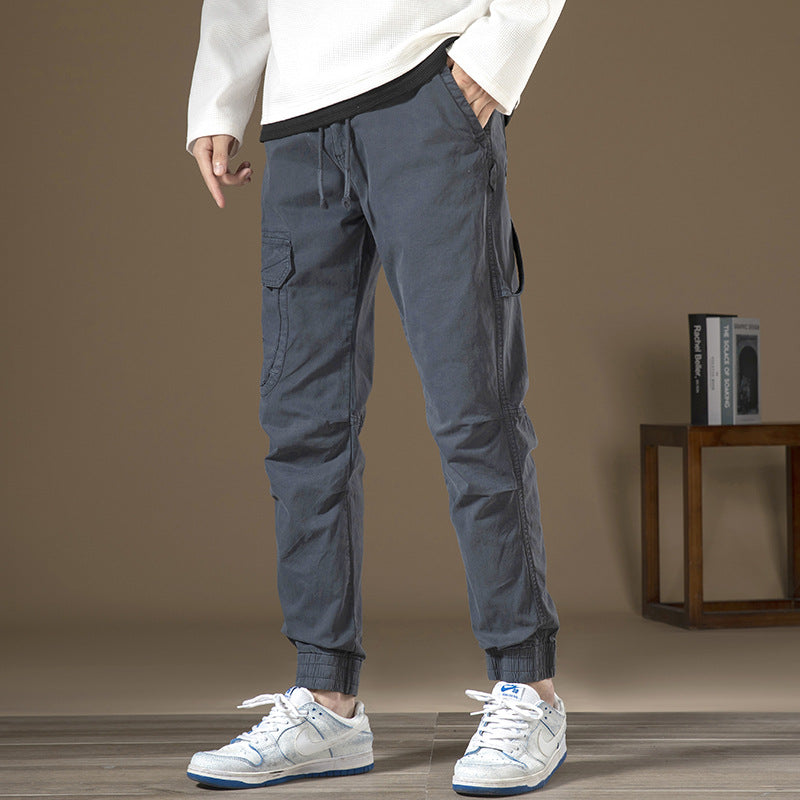 Herr cargobyxor med funktionella fickor och elastiskt midjeband Skorter