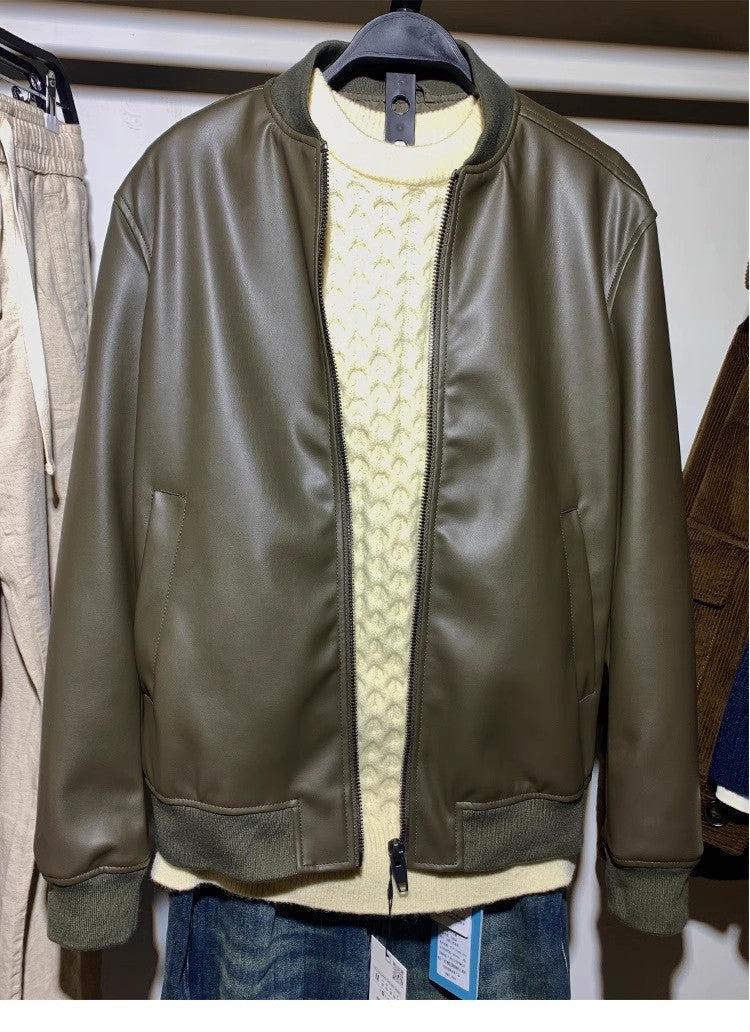 Men's stylish biker jacket made of high-quality faux leather with practical pockets Skorter