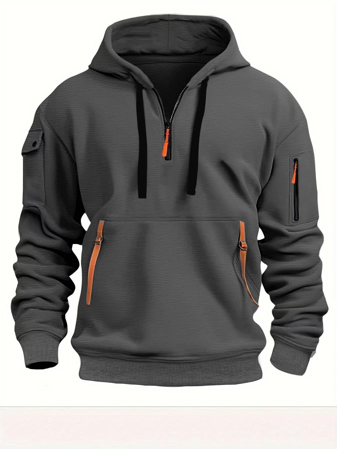 Men's Practical Hoodie with Side Zipper and Versatile Pockets Skorter