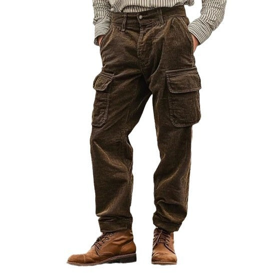 Herr cargobyxor med praktisk fickdesign tillverkade av mjukt manchestermaterial Skorter