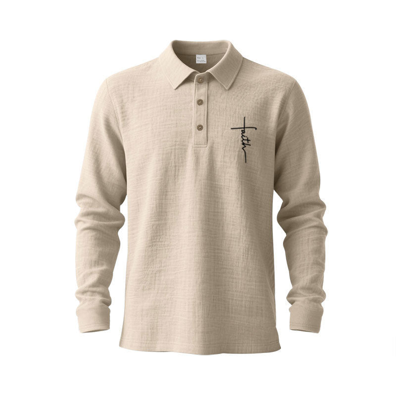 Men's long-sleeve polo shirt with textured fabric and stylish button placket Skorter