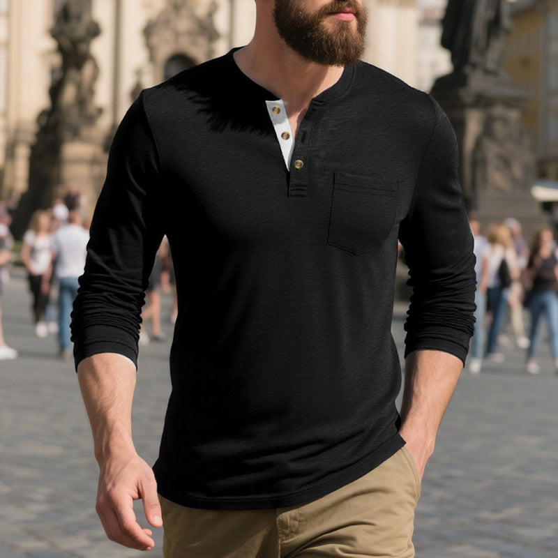 Men's long-sleeve shirt with button placket and chest pocket Skorter