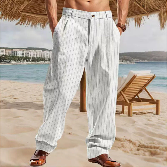 Men's timeless striped summer pants with practical side pockets and a loose fit Skorter