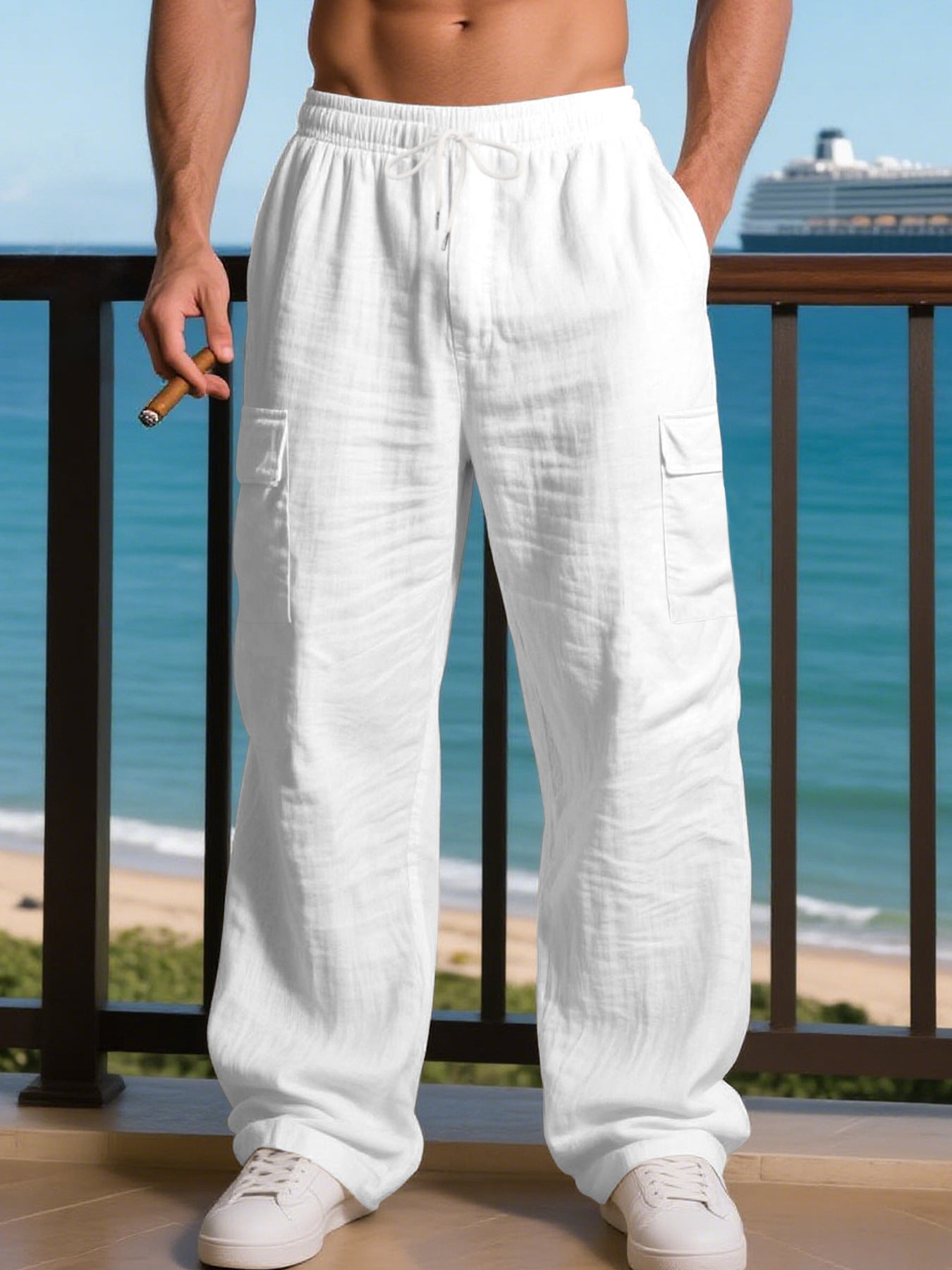 Men's relaxed cargo pants with elastic waistband and practical side pockets Skorter