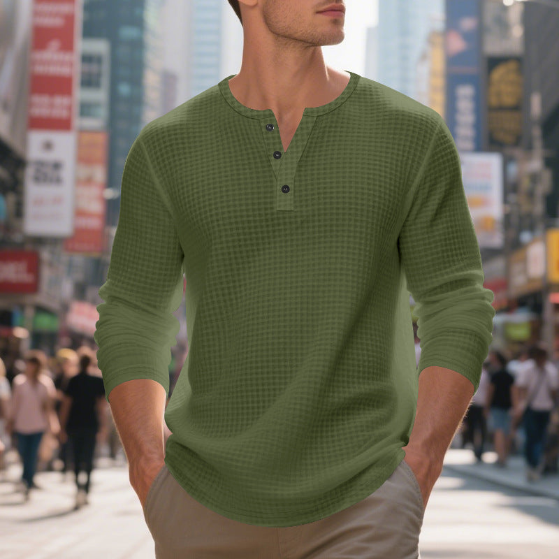 Men's Long Sleeve Shirt with Press Buttons and Textured Design Skorter