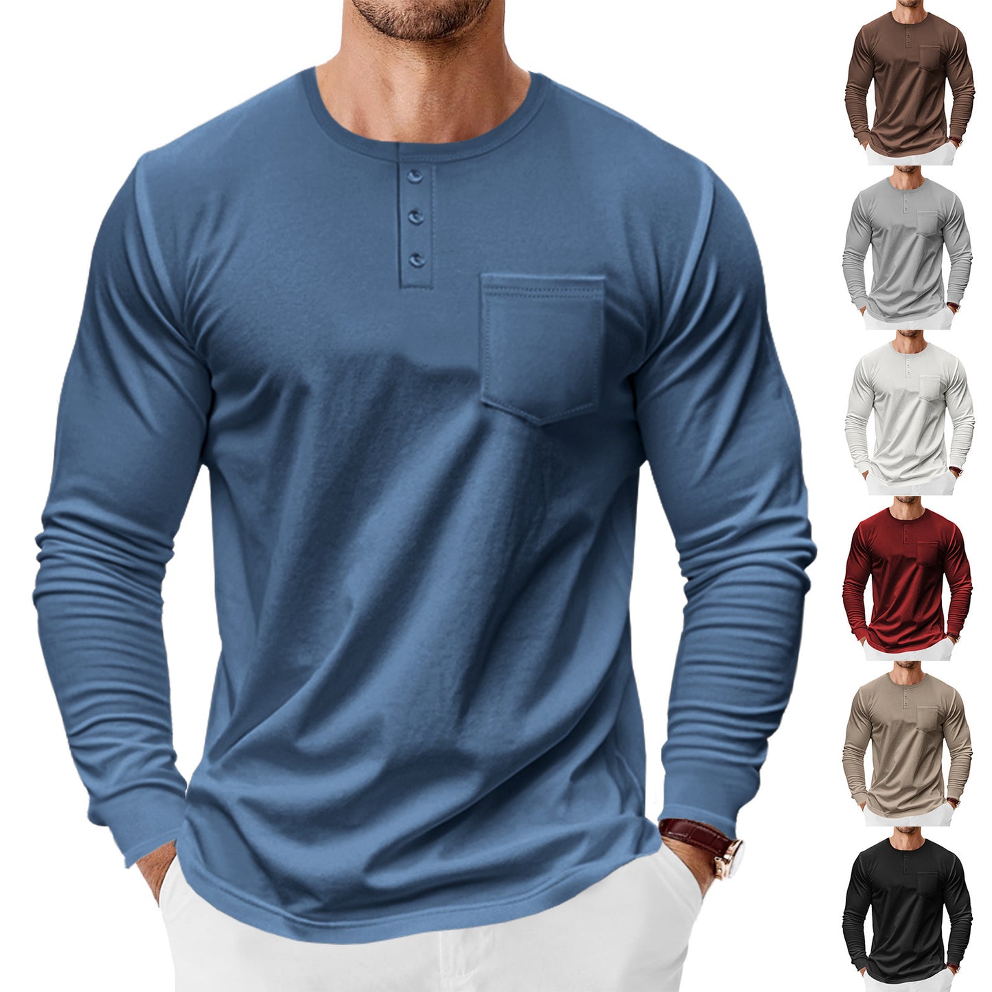 Men's Long Sleeve Shirts with Button Placket and Chest Pocket Skorter