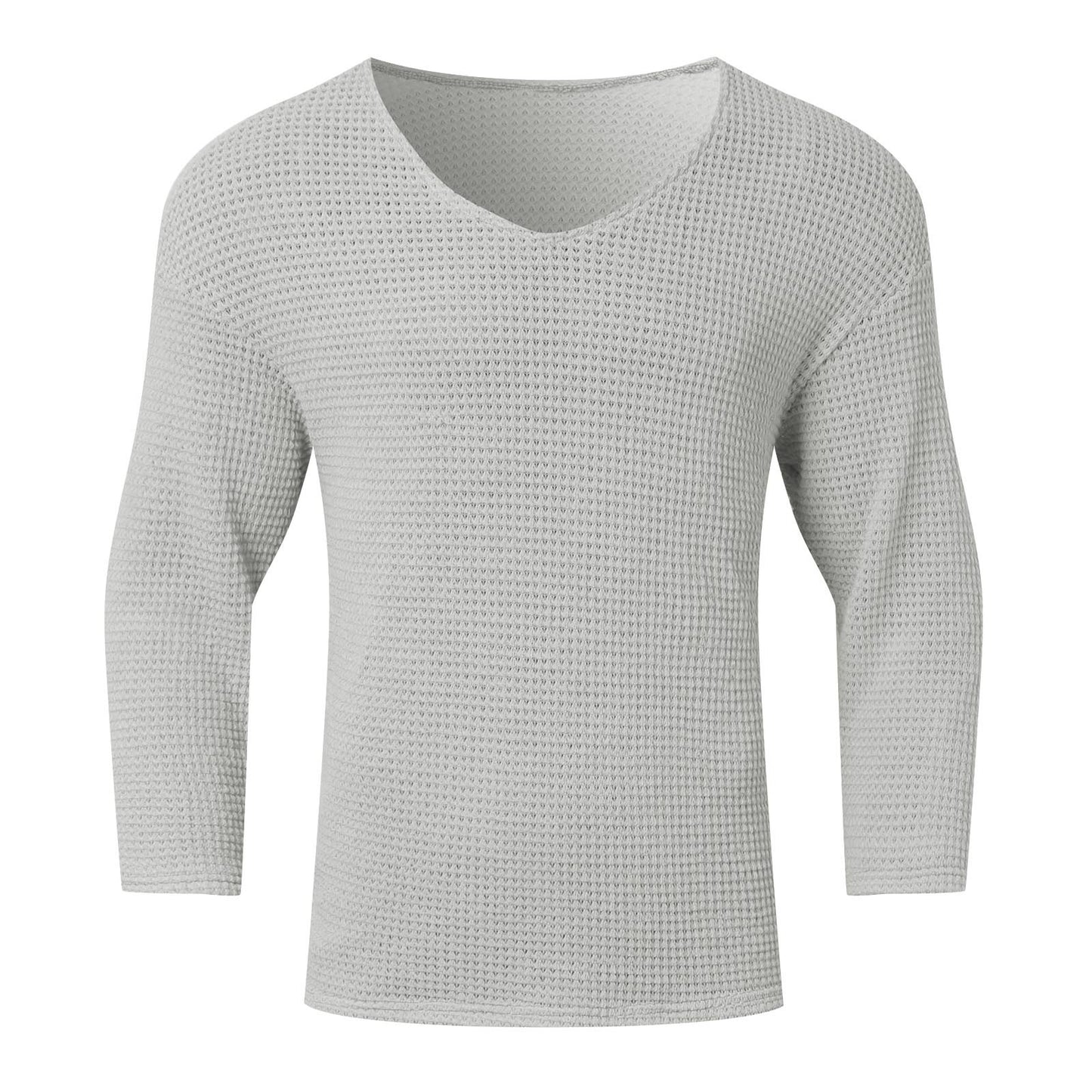 Men's Waffle Structure V-Neck Long Sleeve Shirt Skorter