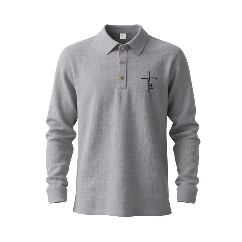 Men's long-sleeve polo shirt with textured fabric and stylish button placket Skorter