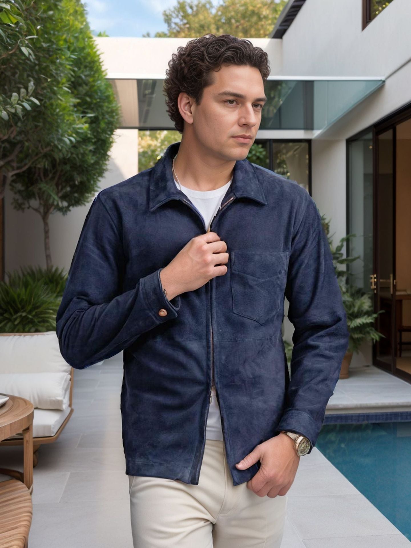 Men's suede jacket in minimalist design Skorter