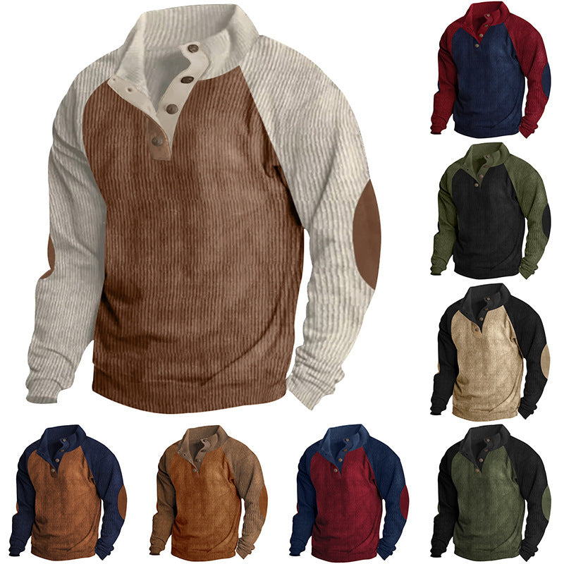 Men's structured pullover shirt with button placket and leather details Skorter