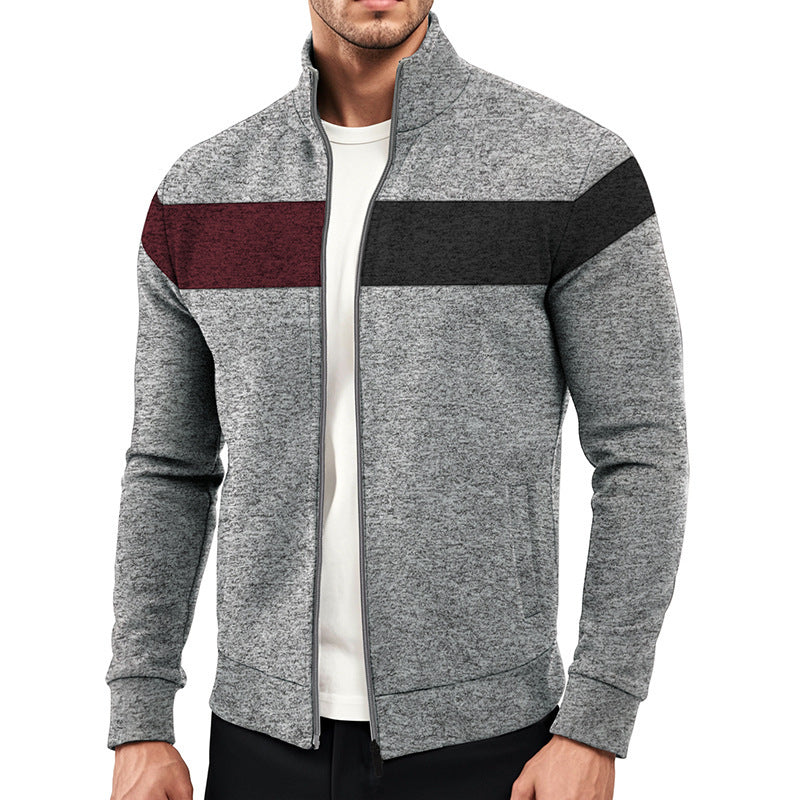 Men's sporty stand-up collar sweater with contrasting color areas and high-quality cotton Skorter