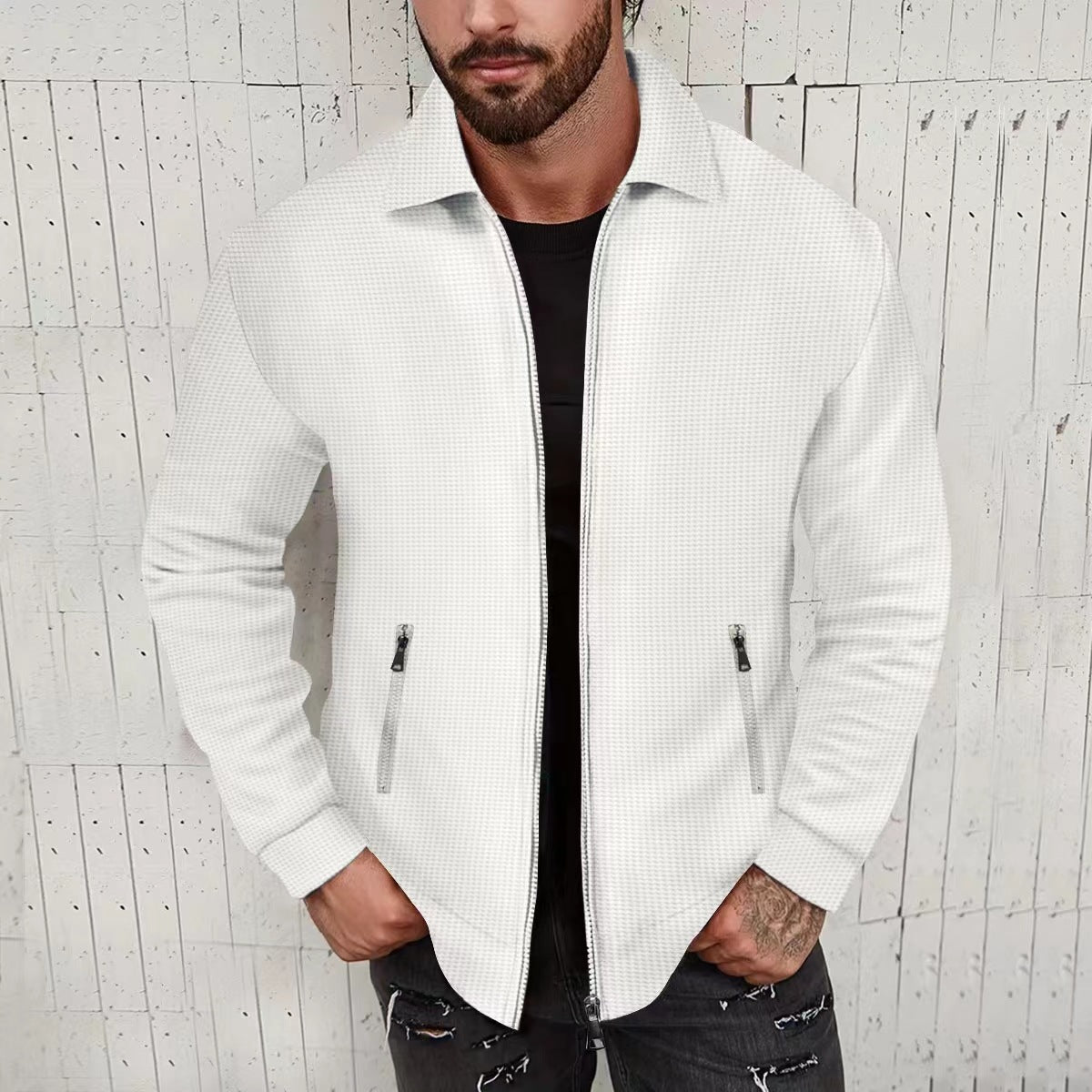 Men's stylish cardigan with textured design and side pockets Skorter