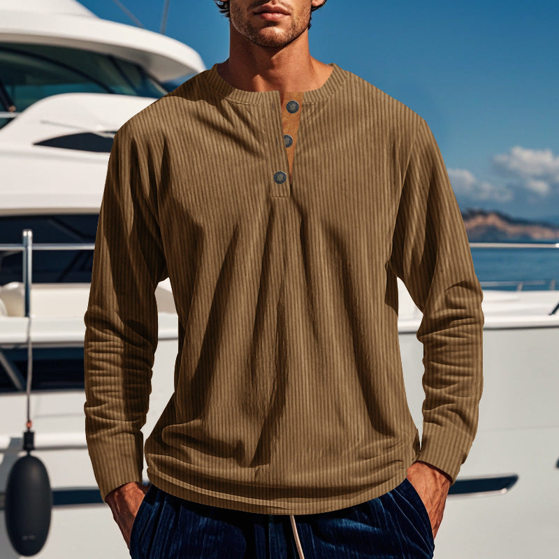 Men's long sleeve shirt with textured stand-up collar and practical button details Skorter