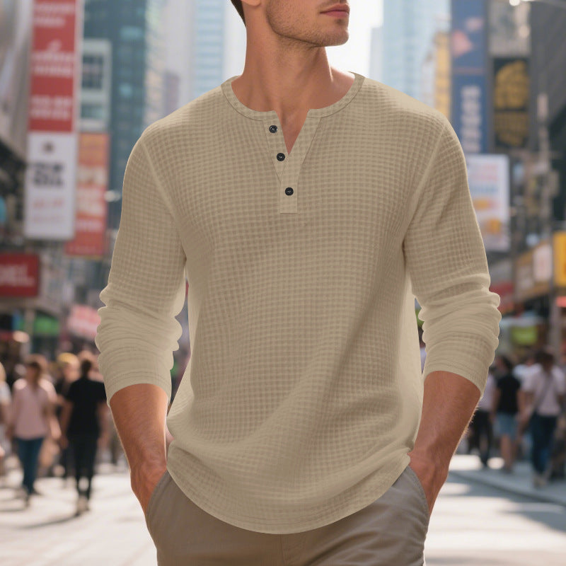 Men's Long Sleeve Shirt with Press Buttons and Textured Design Skorter