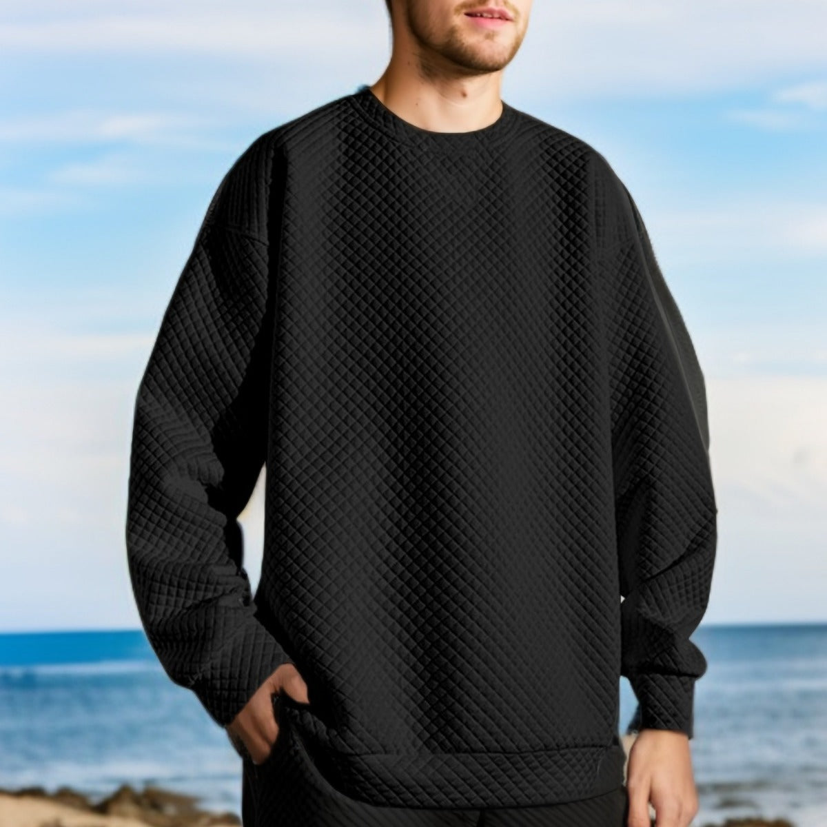 Men's Oversized Sweatshirt with Textured Design and Practical Side Pockets Skorter