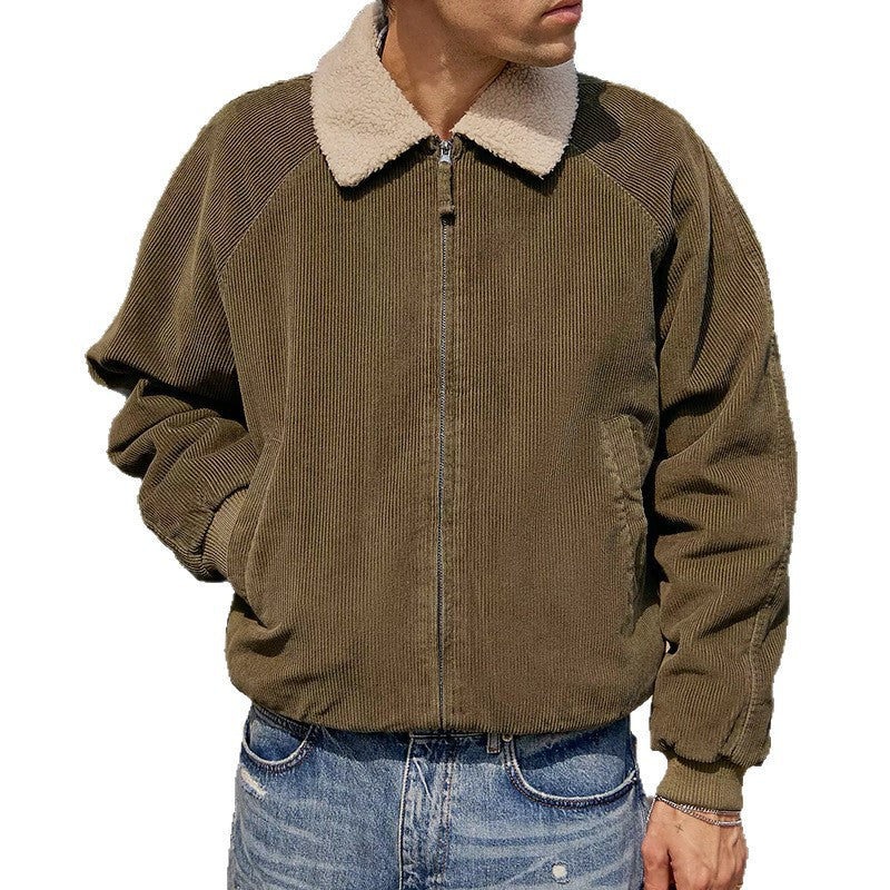 Men's stylish cord jacket with removable sherpa collar Skorter