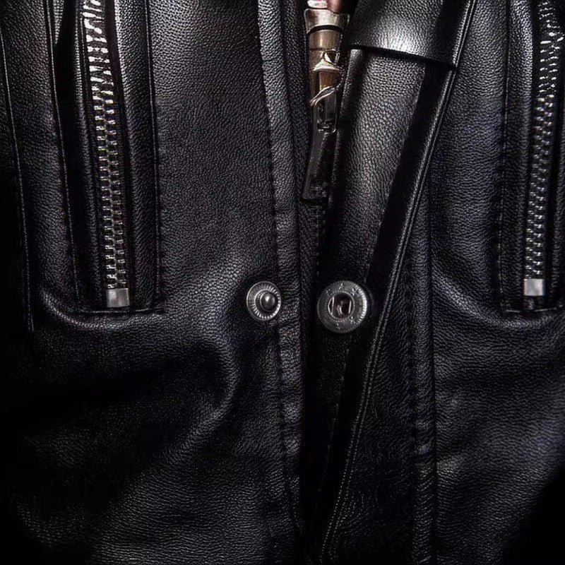 Men's stylish faux leather jacket with practical pockets and asymmetric zipper Skorter