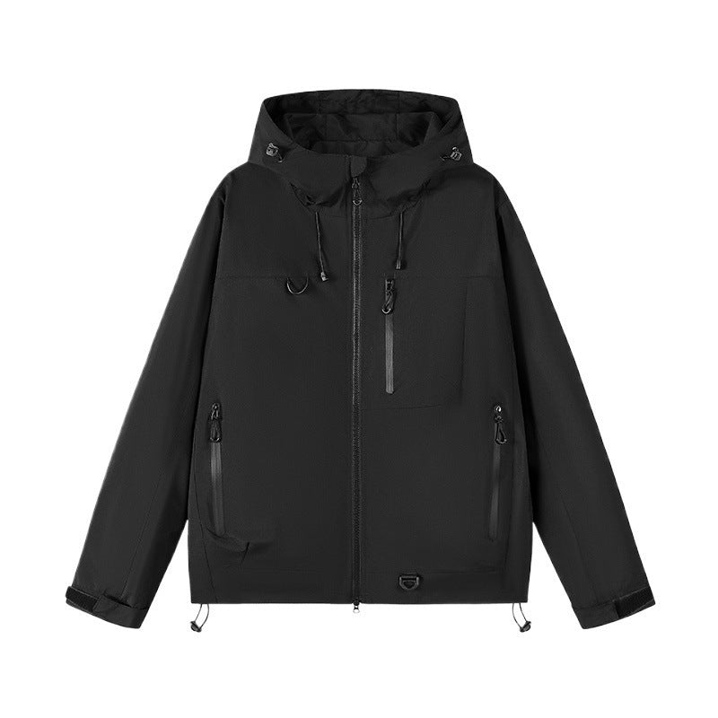 Men's technical outdoor jacket with adjustable hood design and multiple zip pockets Skorter