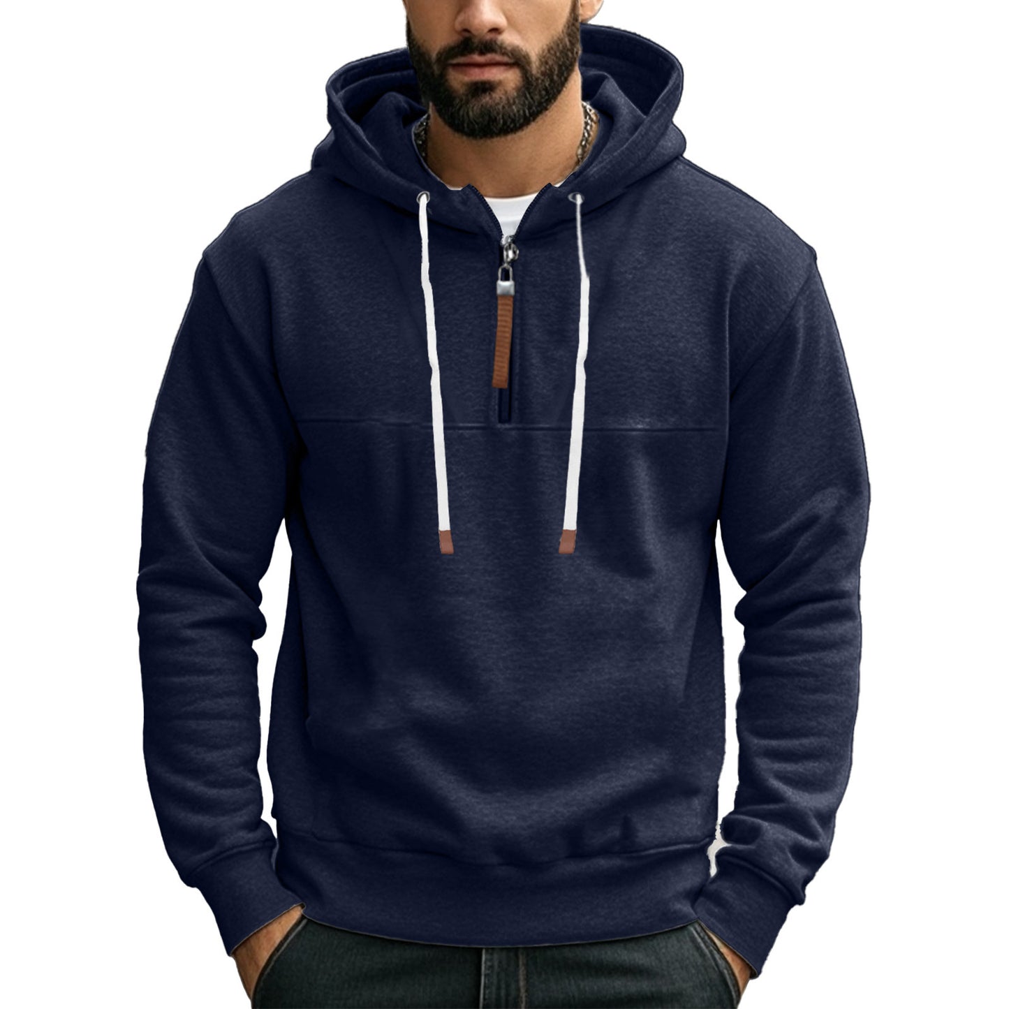 Men's sporty hoodie with half zipper and drawstring Skorter
