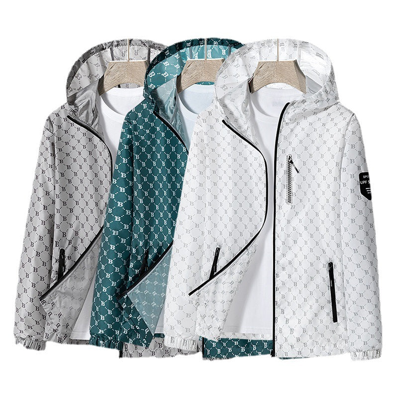 Herr vindjacka med andningsfunktion och reflekterande detaljer, skorter