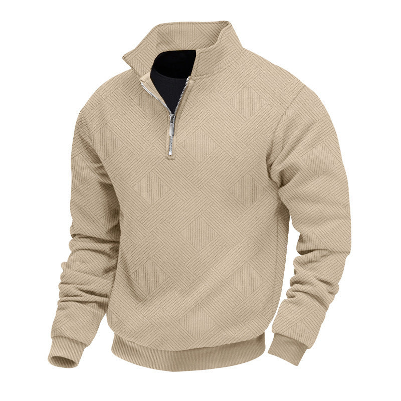 Men's stylish stand-up collar sweater with textured fabric and zipper Skorter