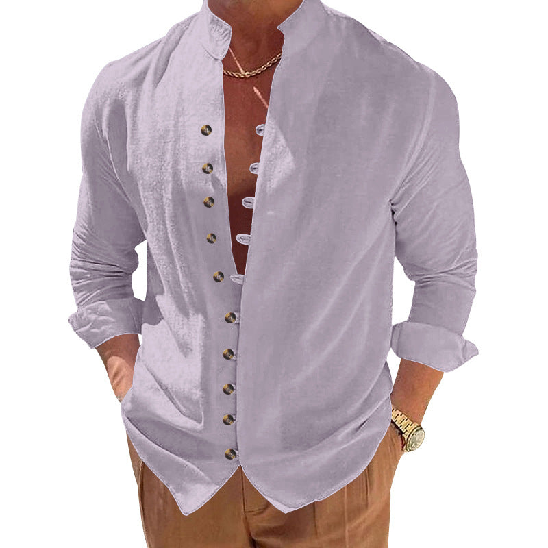 Men's stylish shirt with fashionable buttons and modern stand-up collar Skorter