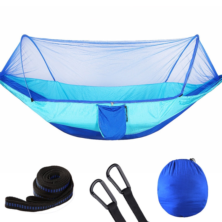 Skorter | Portable Outdoor Camping Full-automatic Nylon Parachute Hammock with Mosquito Nets, Size : 250 x 120cm (Dark Blue + Baby Blue)