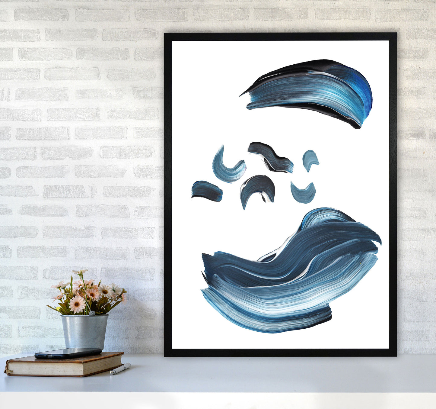 Skorter | Dark Blue and Gray Abstract Brushstrokes Modern Print