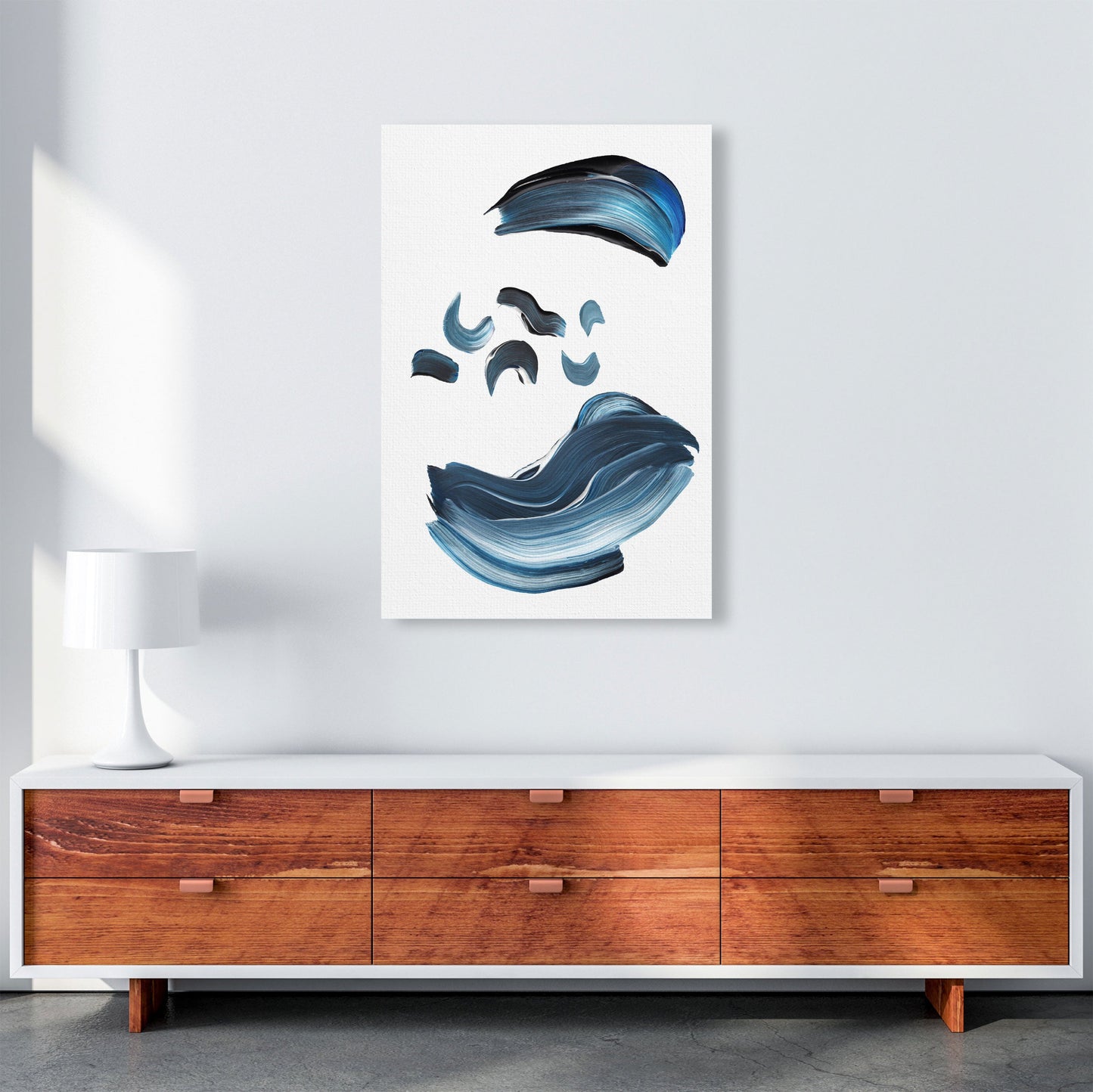 Skorter | Dark Blue and Gray Abstract Brushstrokes Modern Print