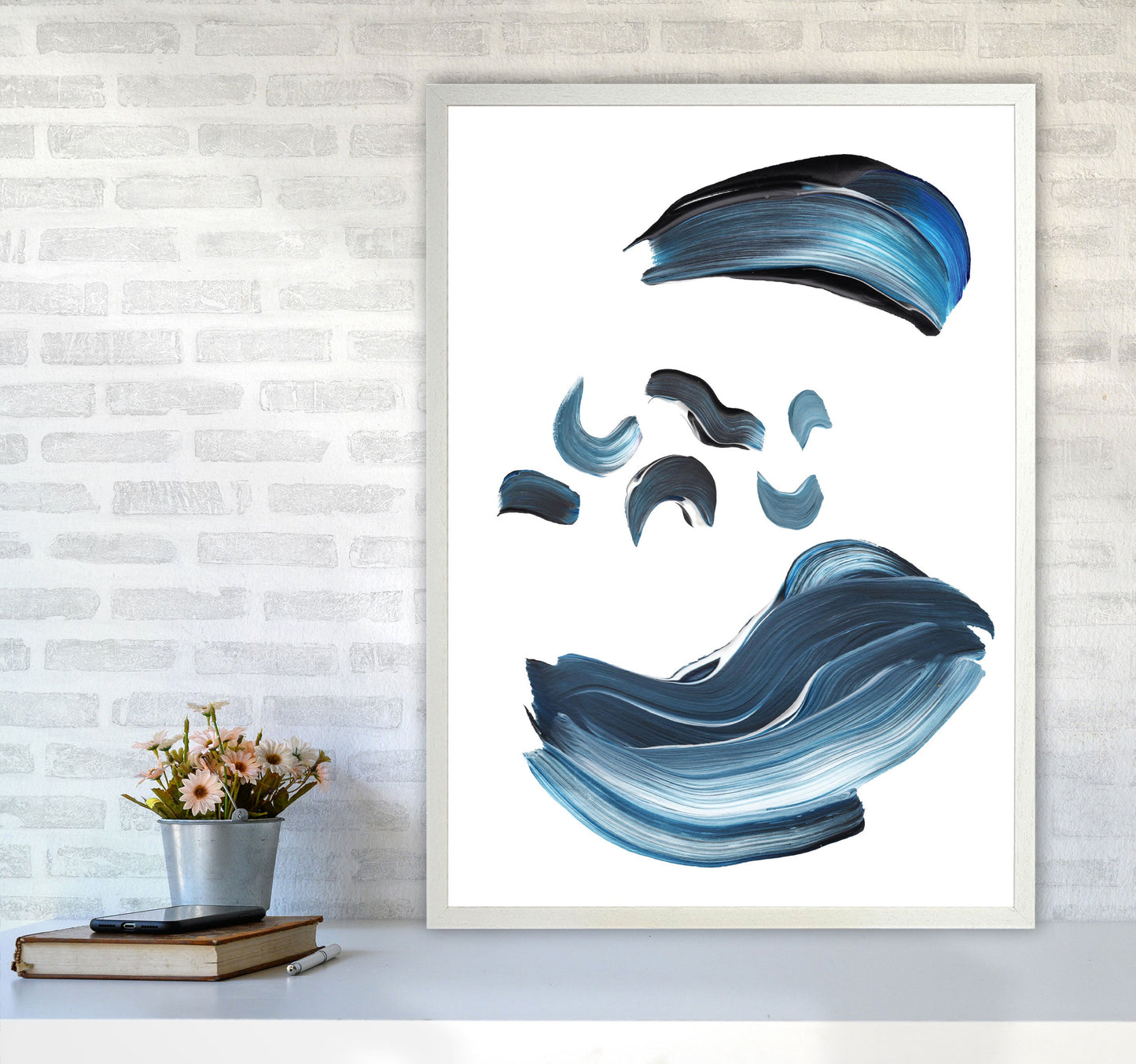 Skorter | Dark Blue and Gray Abstract Brushstrokes Modern Print