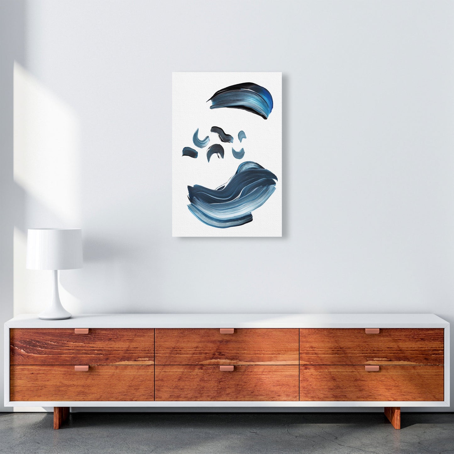 Skorter | Dark Blue and Gray Abstract Brushstrokes Modern Print