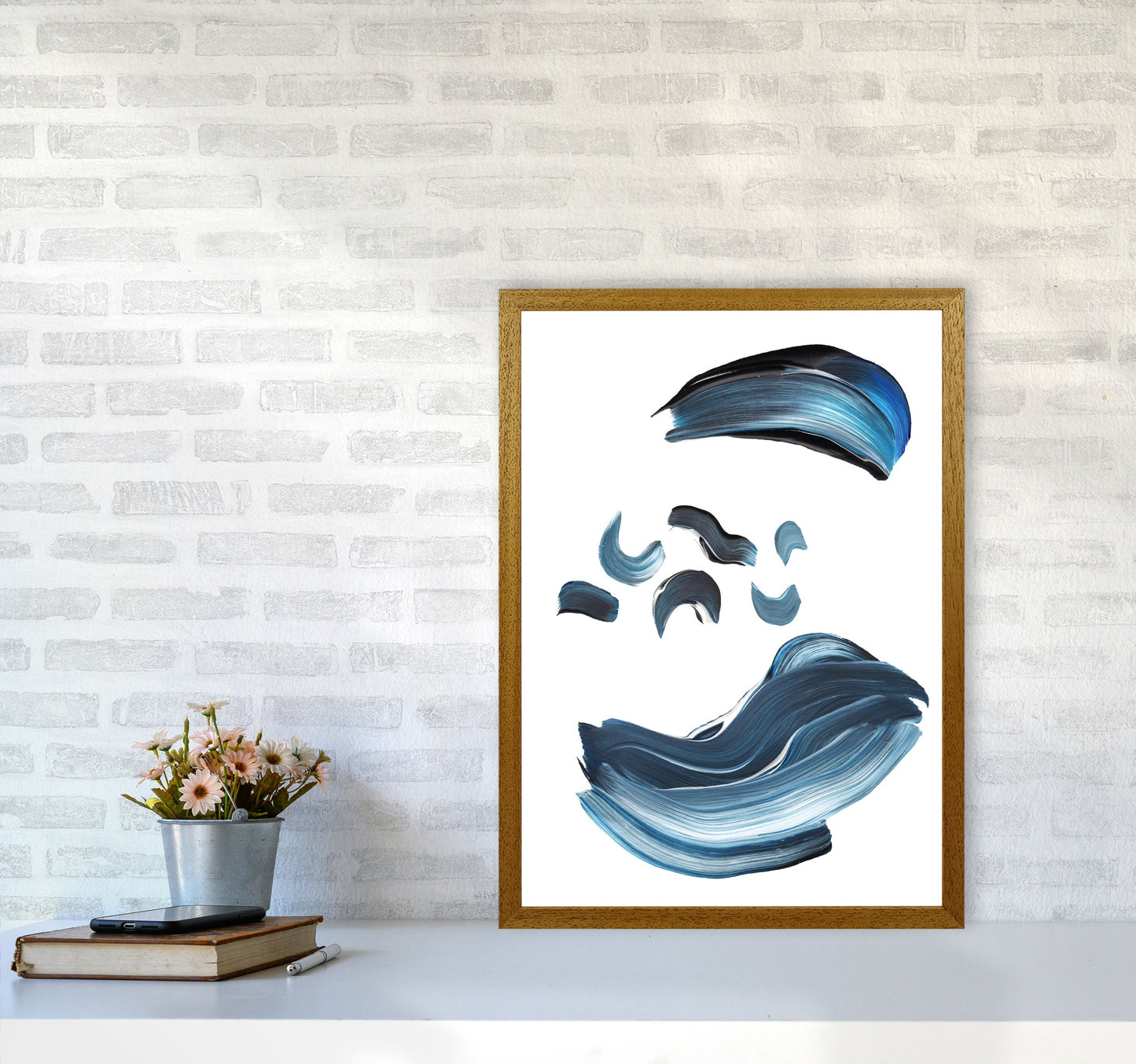 Skorter | Dark Blue and Gray Abstract Brushstrokes Modern Print