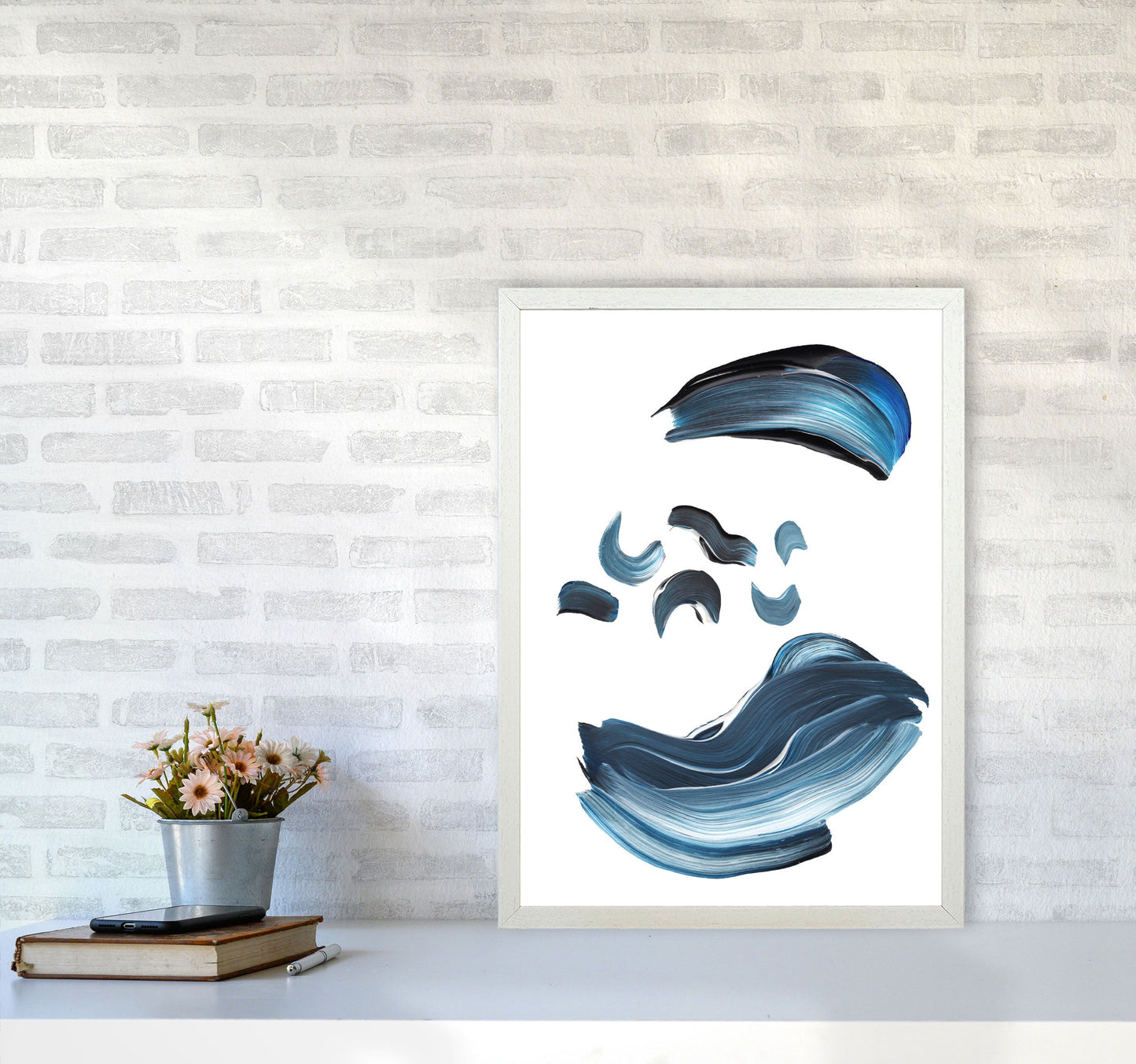 Skorter | Dark Blue and Gray Abstract Brushstrokes Modern Print