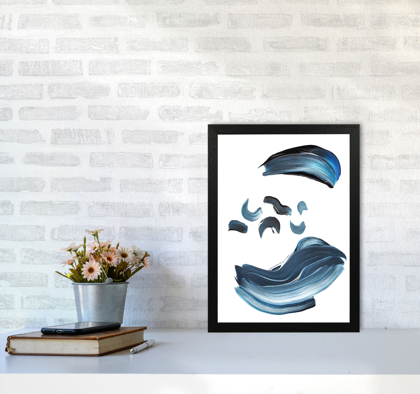Skorter | Dark Blue and Gray Abstract Brushstrokes Modern Print