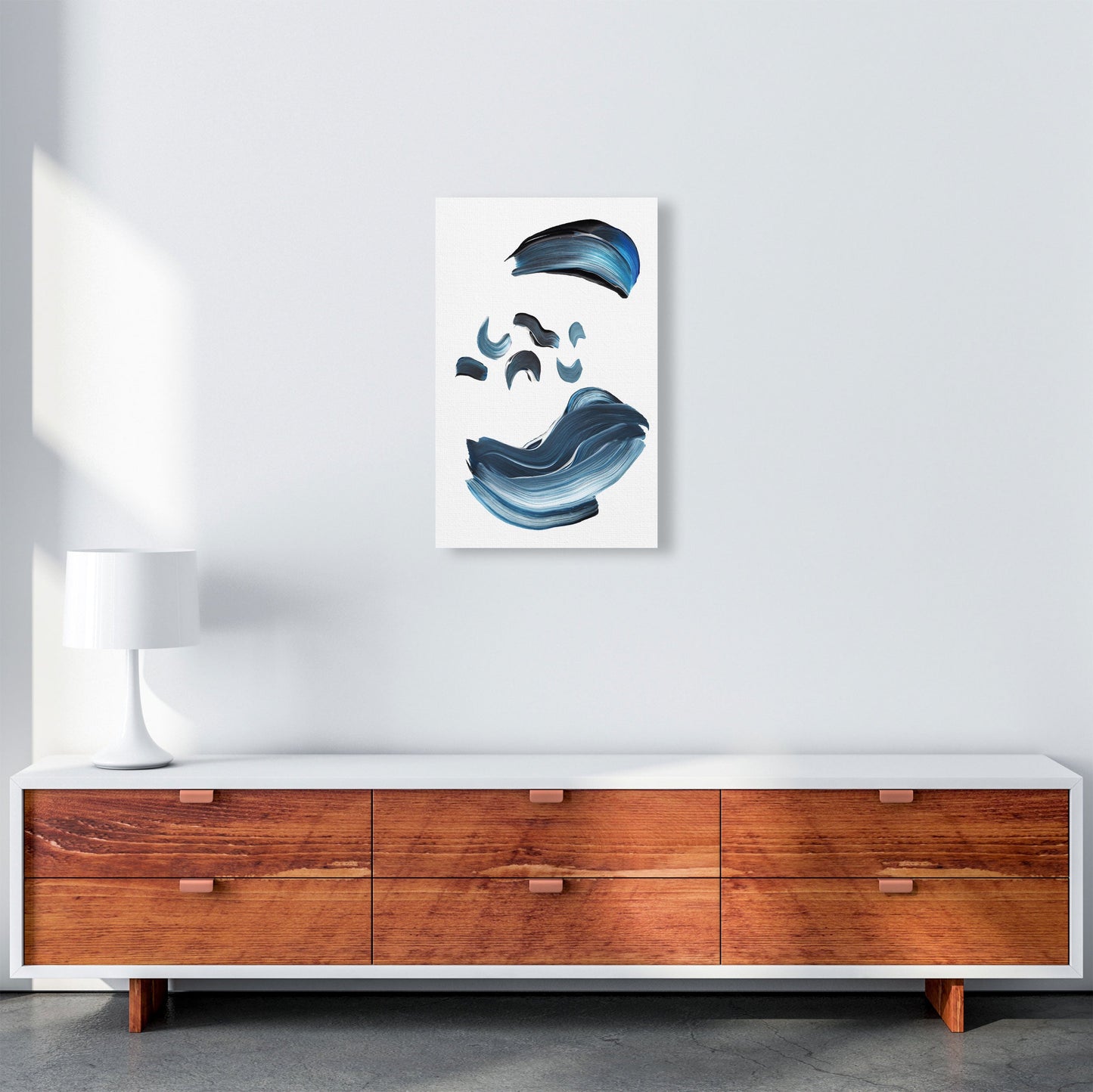 Skorter | Dark Blue and Gray Abstract Brushstrokes Modern Print