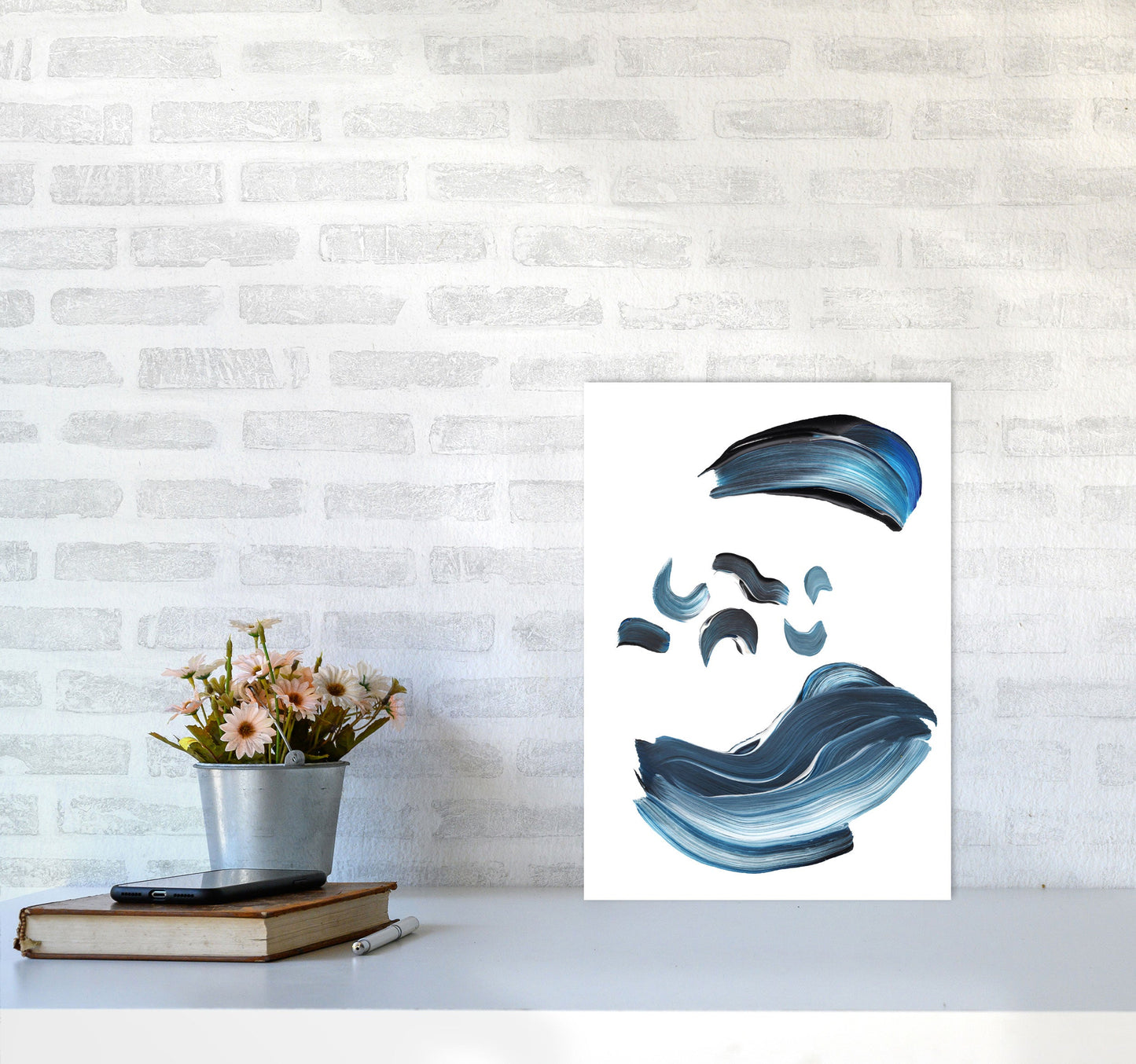 Skorter | Dark Blue and Gray Abstract Brushstrokes Modern Print