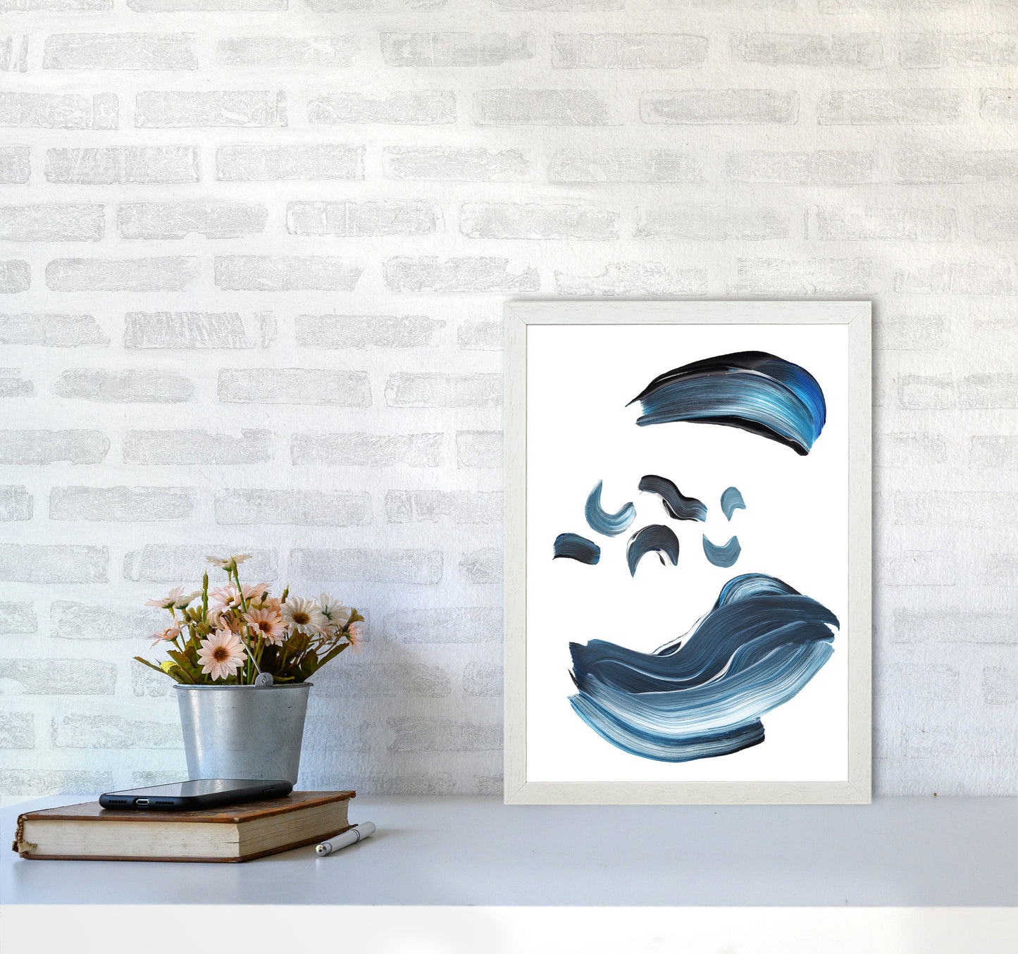 Skorter | Dark Blue and Gray Abstract Brushstrokes Modern Print