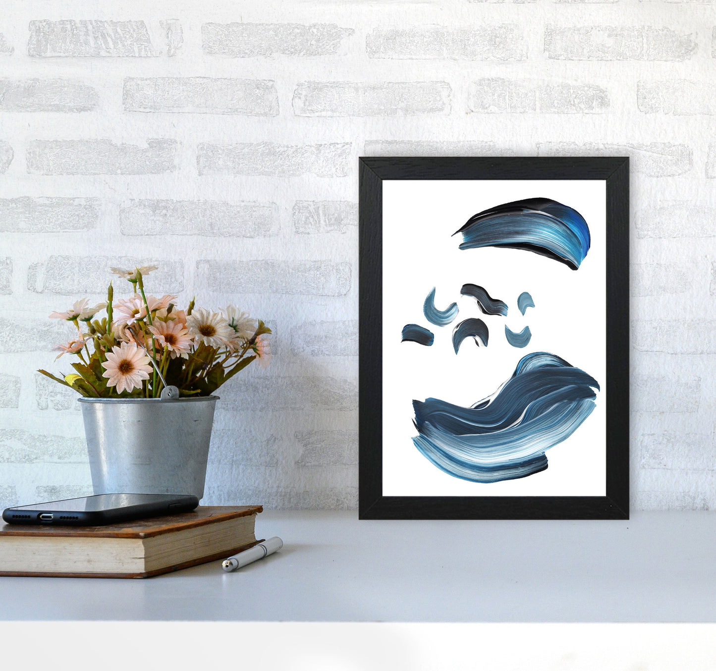 Skorter | Dark Blue and Gray Abstract Brushstrokes Modern Print