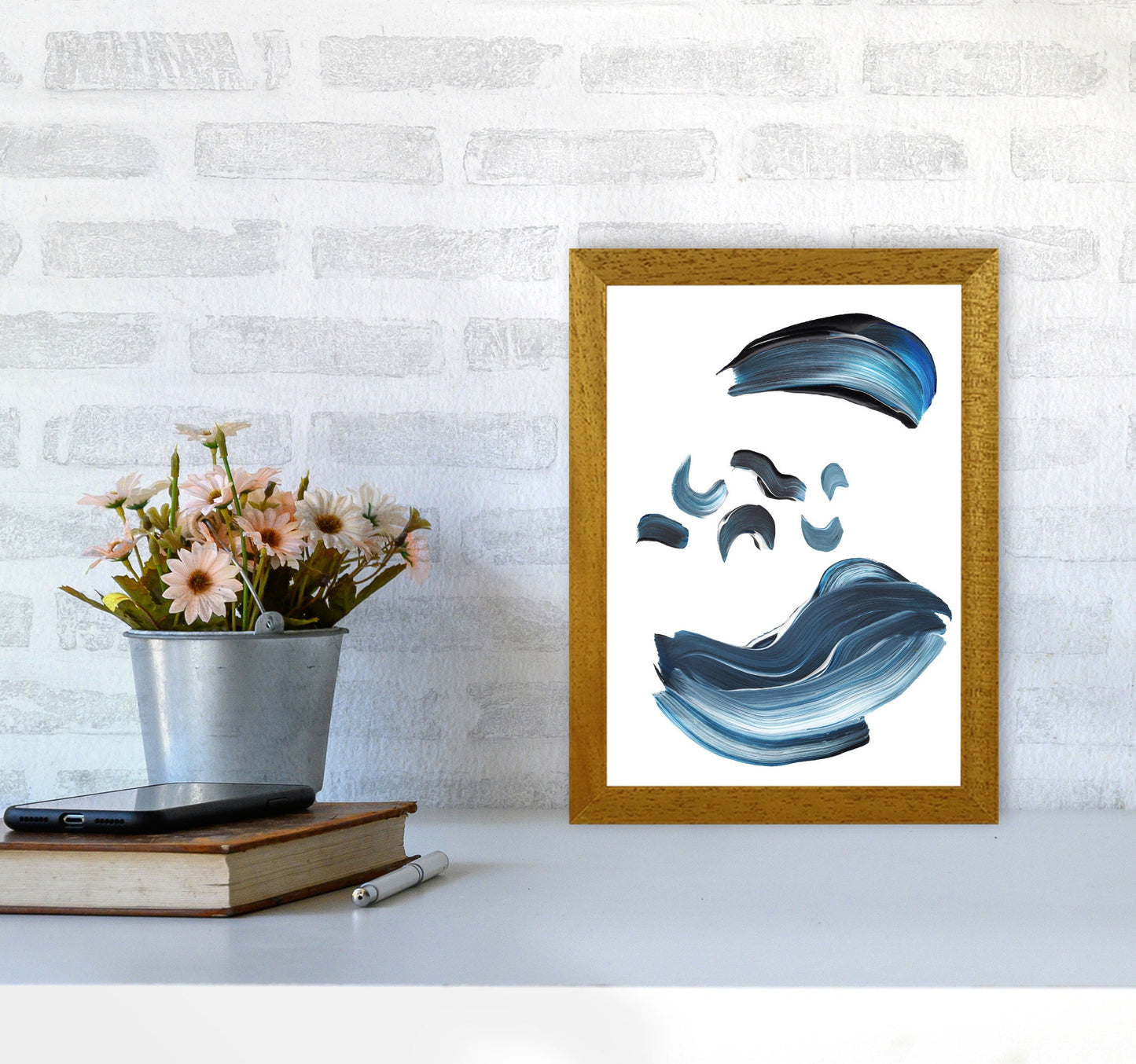 Skorter | Dark Blue and Gray Abstract Brushstrokes Modern Print