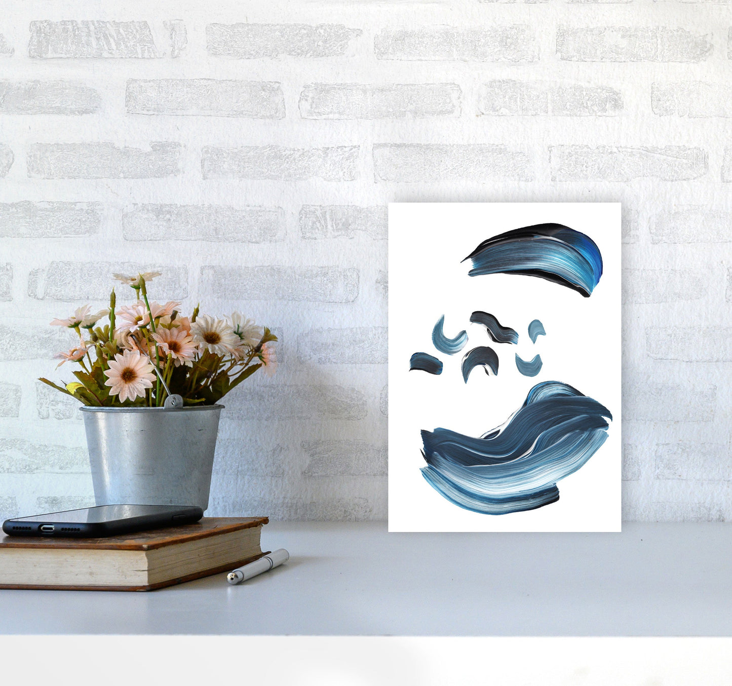 Skorter | Dark Blue and Gray Abstract Brushstrokes Modern Print