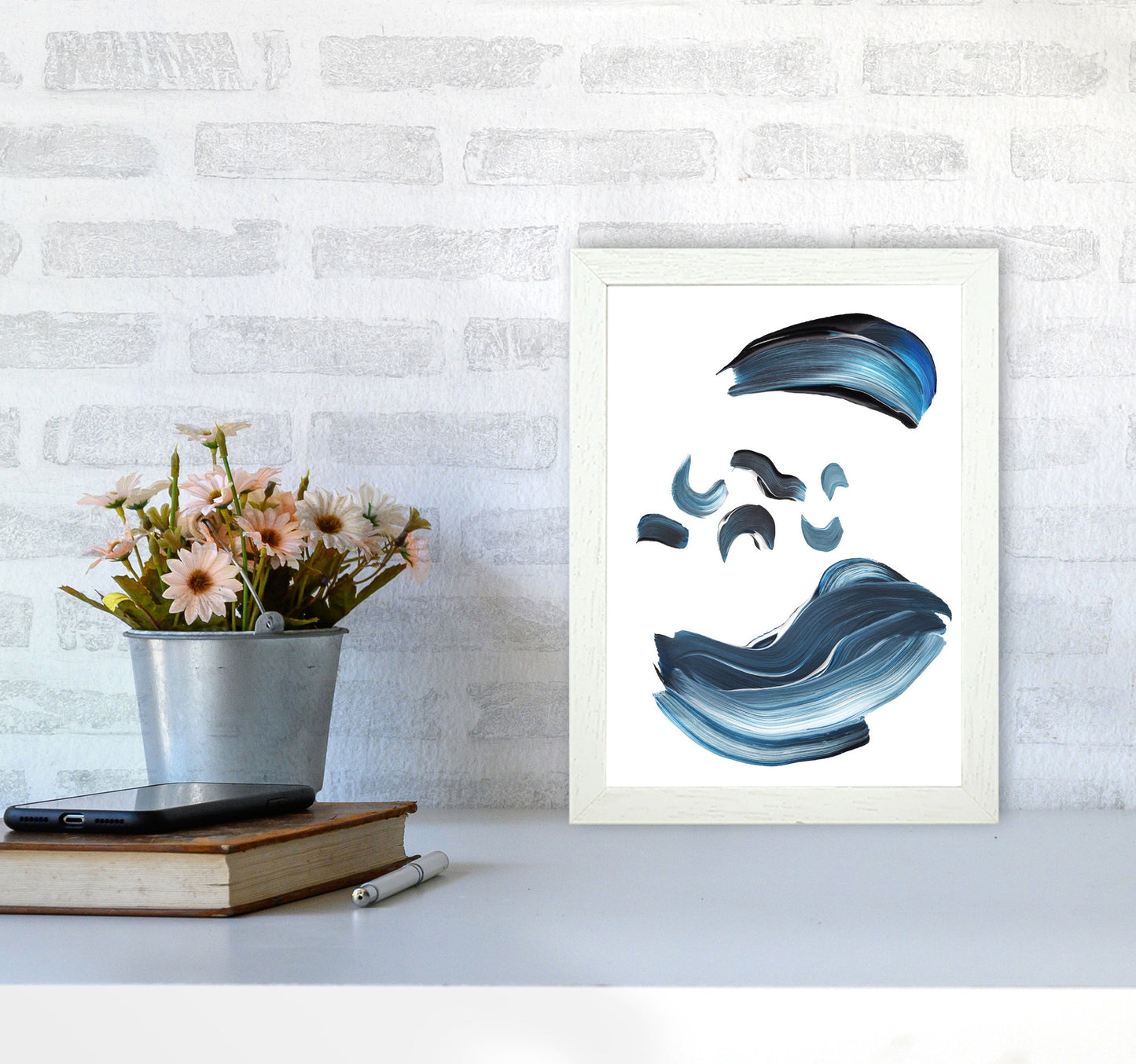 Skorter | Dark Blue and Gray Abstract Brushstrokes Modern Print