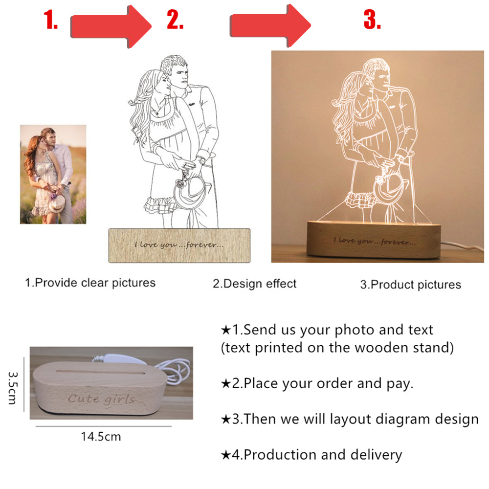 Skorter | Personalized Custom Photo 3D Lamp Text Customized Bedroom Night Light Wedding Anniversary Birthday Gift