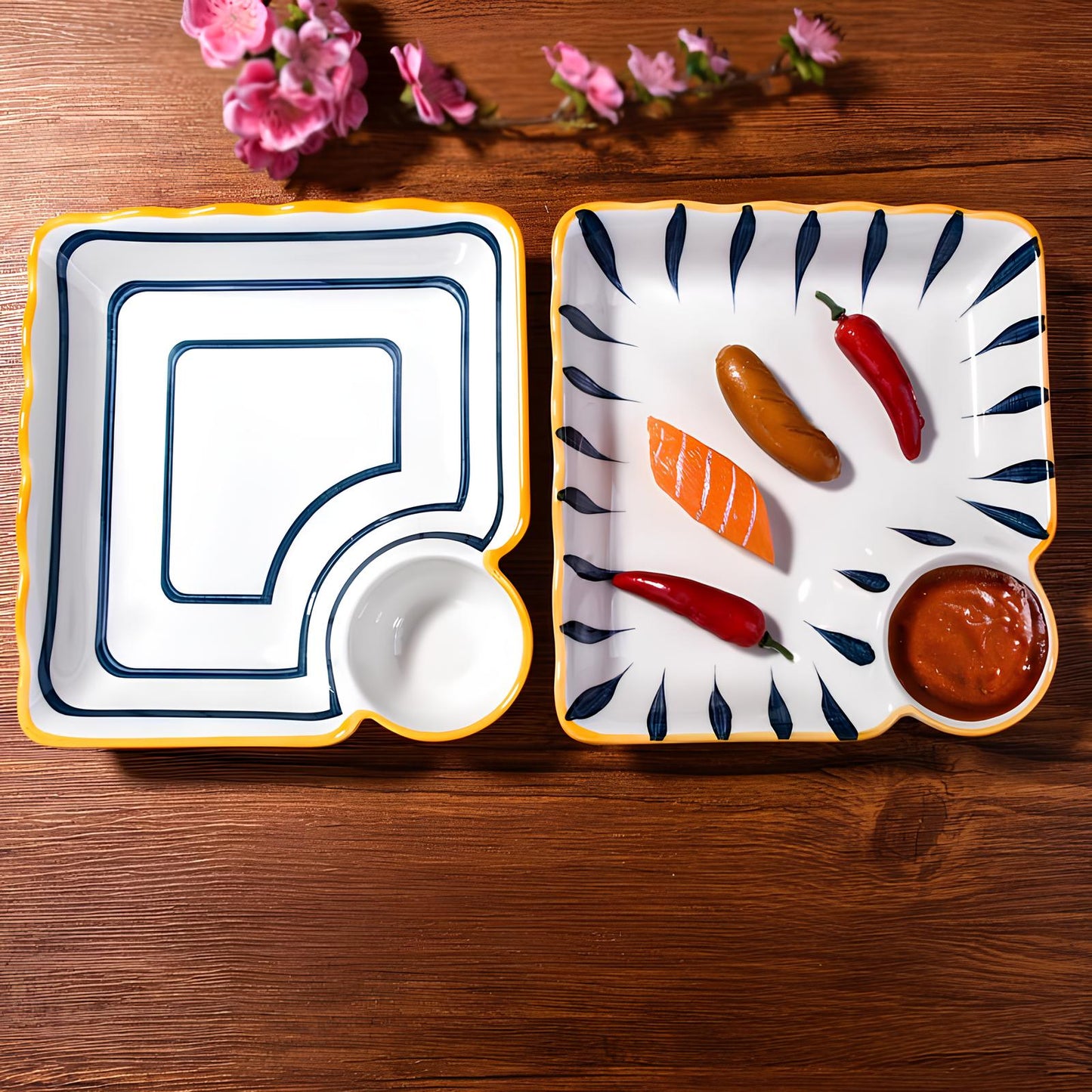 Skorter square plates with sauce bowl