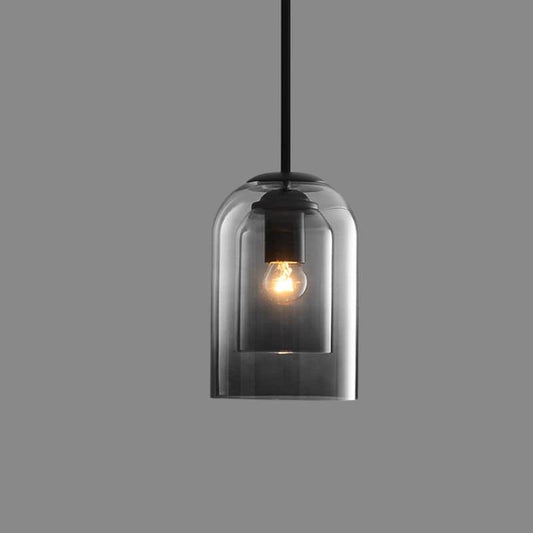 Skorter | Mica Mid-Century Pendant Lamp – Double Glass Shade with Iron Fittings