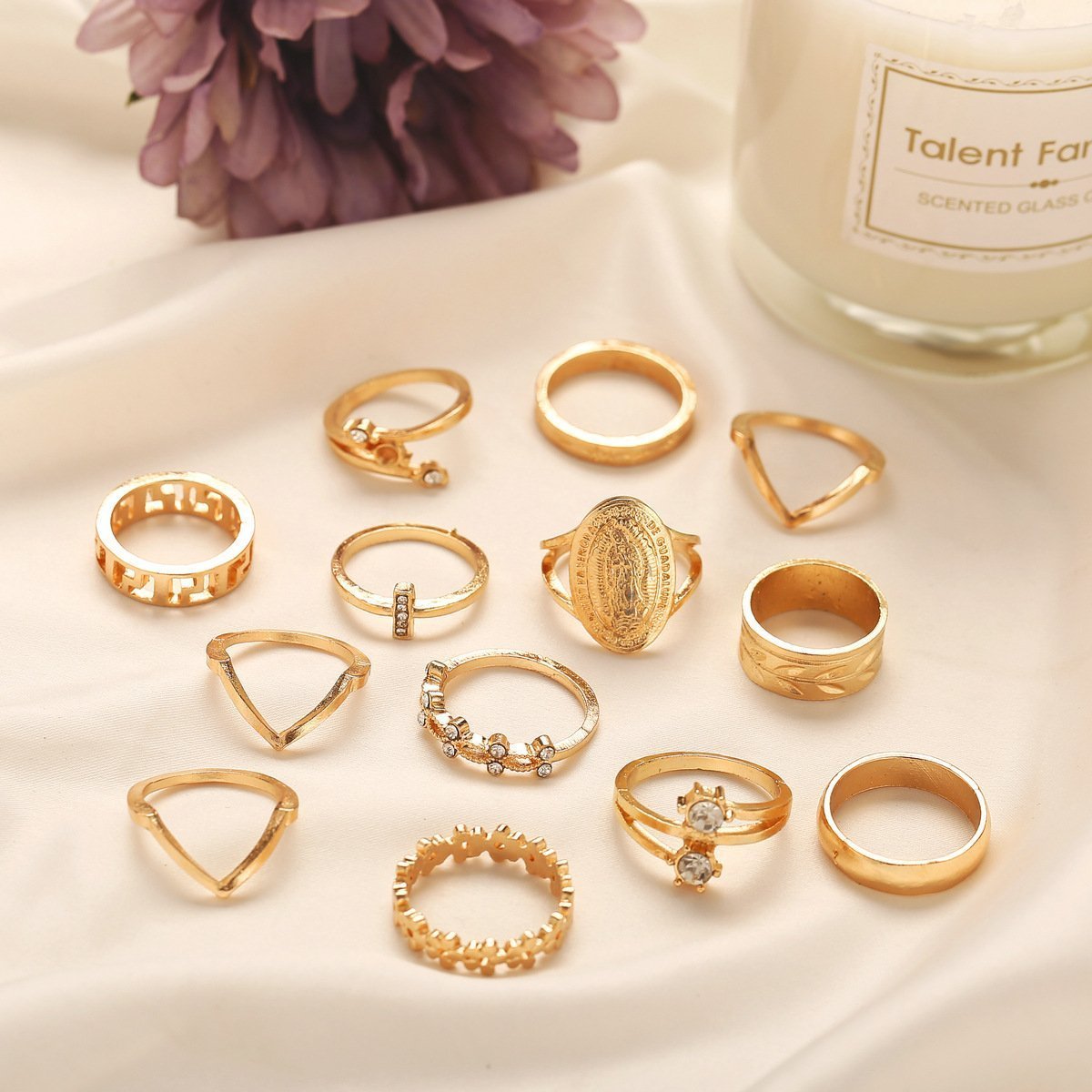 Skorter | 13-piece 18K gold-plated ring set with Austrian crystals - ITALIAN Design