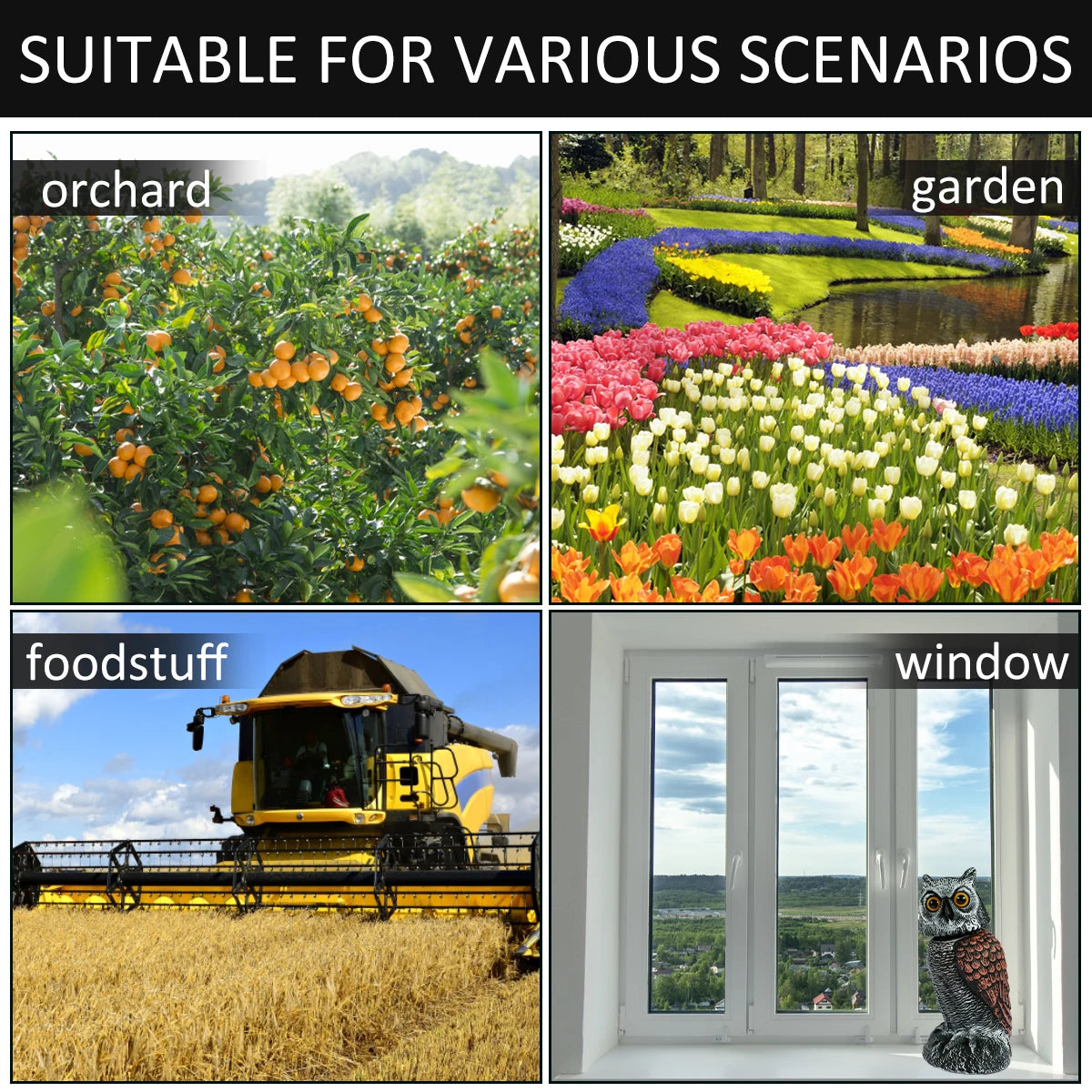 Skorter | EcoOwl Garden Scarecrow – 2 Pieces Realistic Owls with Wind-Driven Spinning Head