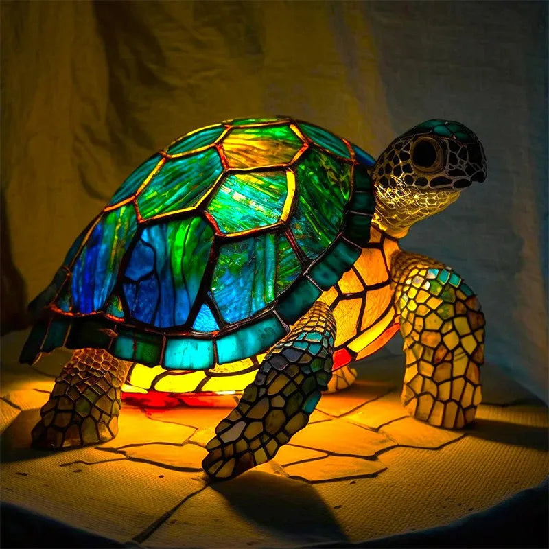 Skorter | 15cm Animal Resin Table Lamp with Stained Glass – Mermaid, Owl, Sea Turtle Design for Home Decor