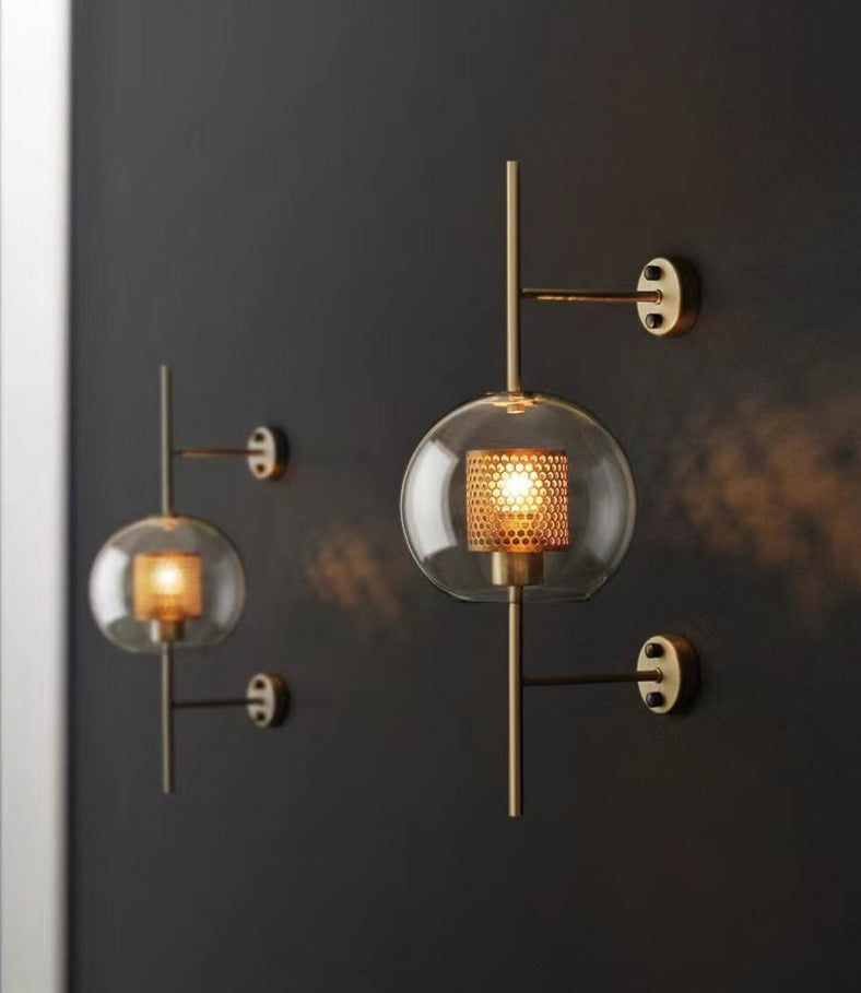 Thatcher - Modern Honeycomb Brass & Glass Wall Sconce