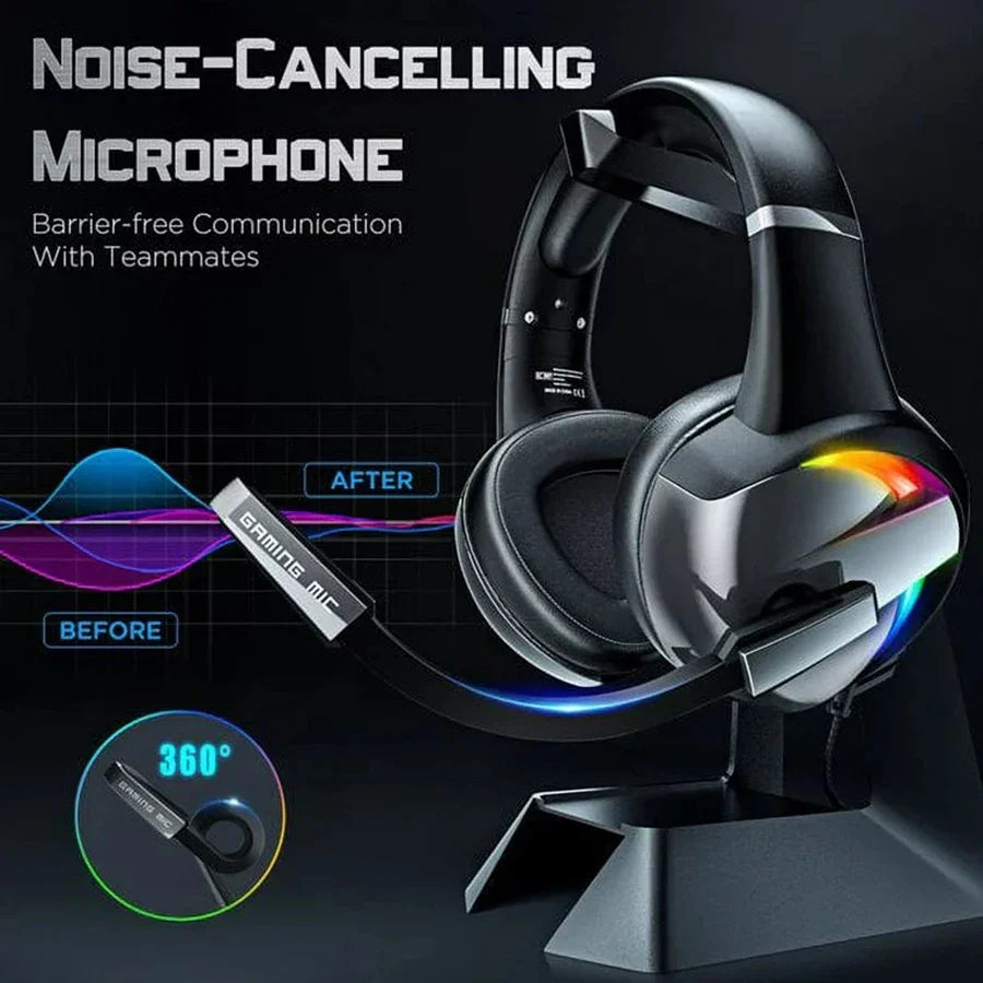 Skorter | RGB Gaming Headset Noise Canceling Microphone Surround Sound LED Headphones for PS5 PS4 Xbox One PC Laptop Mac Computer PC